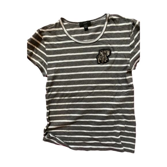 J. Crew Women's Striped Rhinestone Short Sleeve T Shirt Black White Size Small - Picture 7 of 7